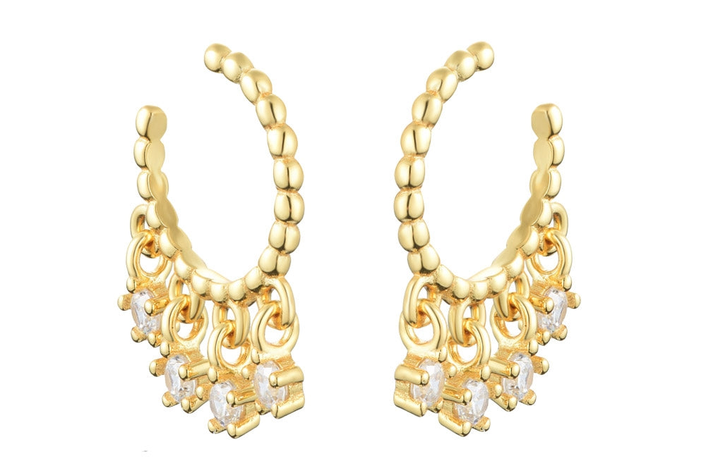 Fake Piercing - Argola Dourada com Pingentes de Zircônia