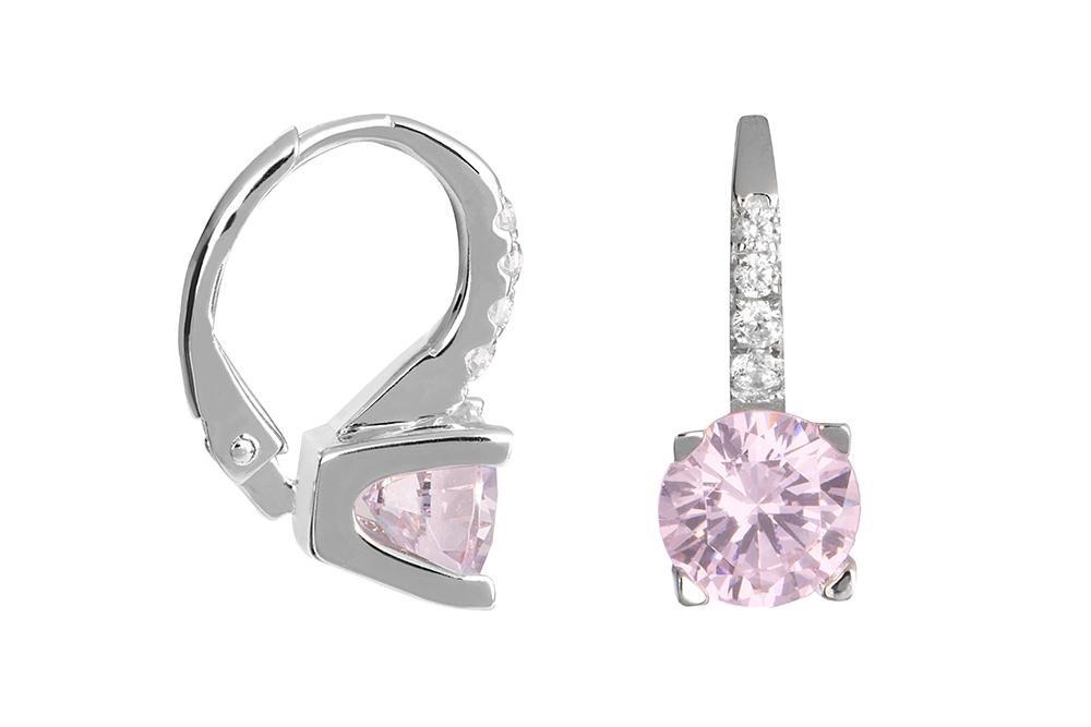 Brinco Fecho Click Cravejado com Zircônias Brancas e Rosa